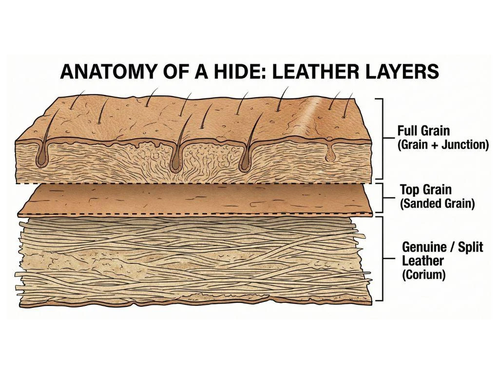 Cow split leather cross section