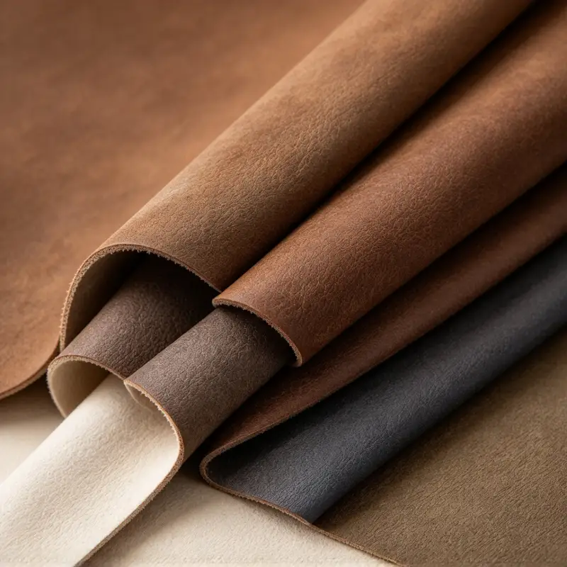 Nubuck style cow split leather surface